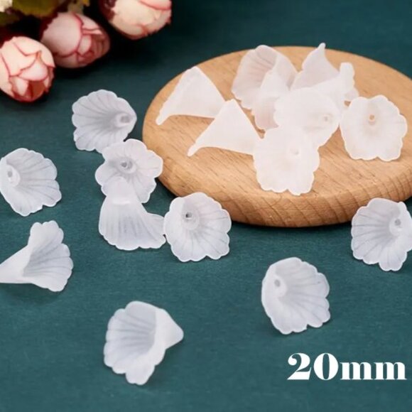Frosted White Acrylic Flower Beads 20mm  for Angel Projects and More!  20 Beads - Picture 1 of 3